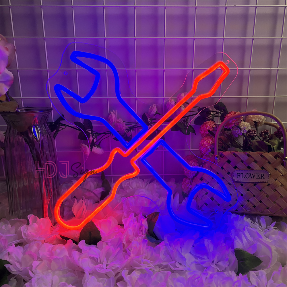 Auto Repair Shop Open - Oto Tamirhanesi Neon Tabela Işıkları Alet